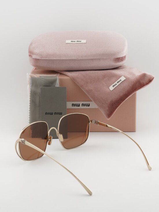 Miu Miu MUA57S ZVN90Q Geometric Sunglasses – Gold / Brown main image 6